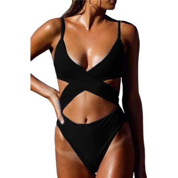 Women's Sexy Criss Cross High Waisted Cut Out One Piece Swimsuit